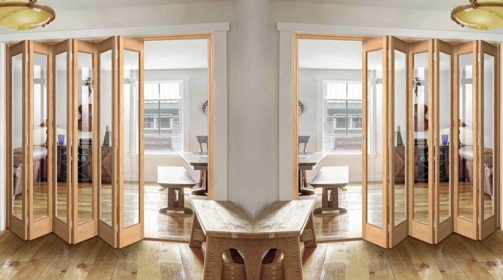 Accordion Folding Door untuk Pintu Kamar Aluminum Motif Kayu