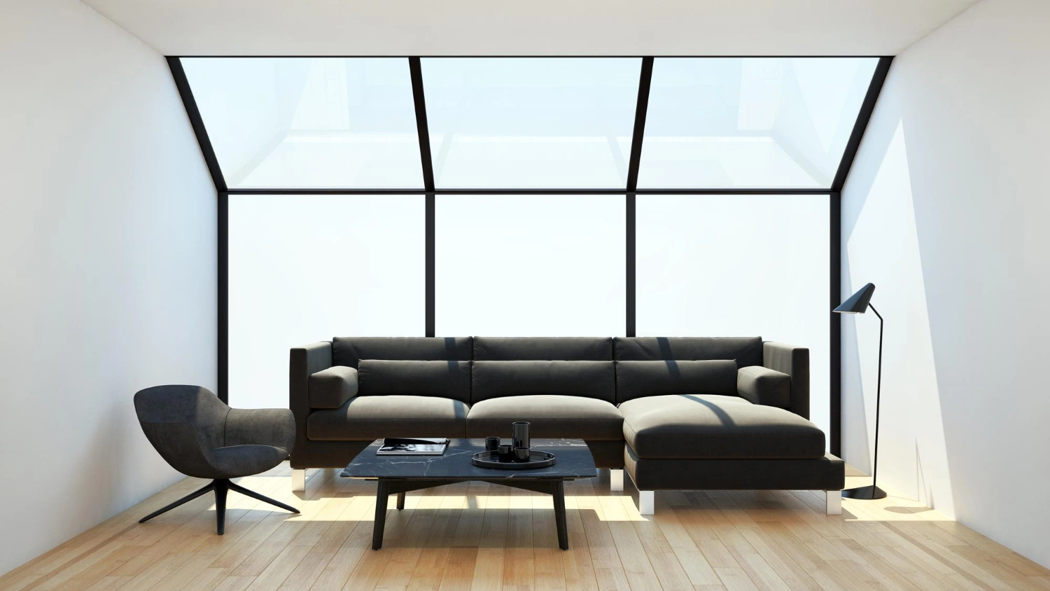 Jendela Aluminium Ruang Tamu dengan Skylight