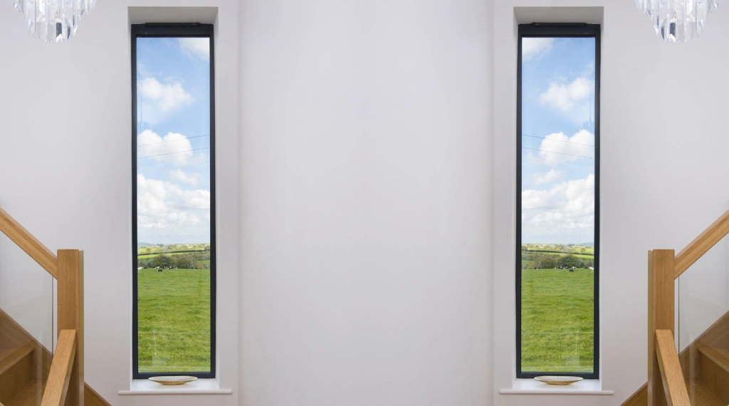 Jendela Kaca Mati Aluminium Bentuk Vertikal Slim