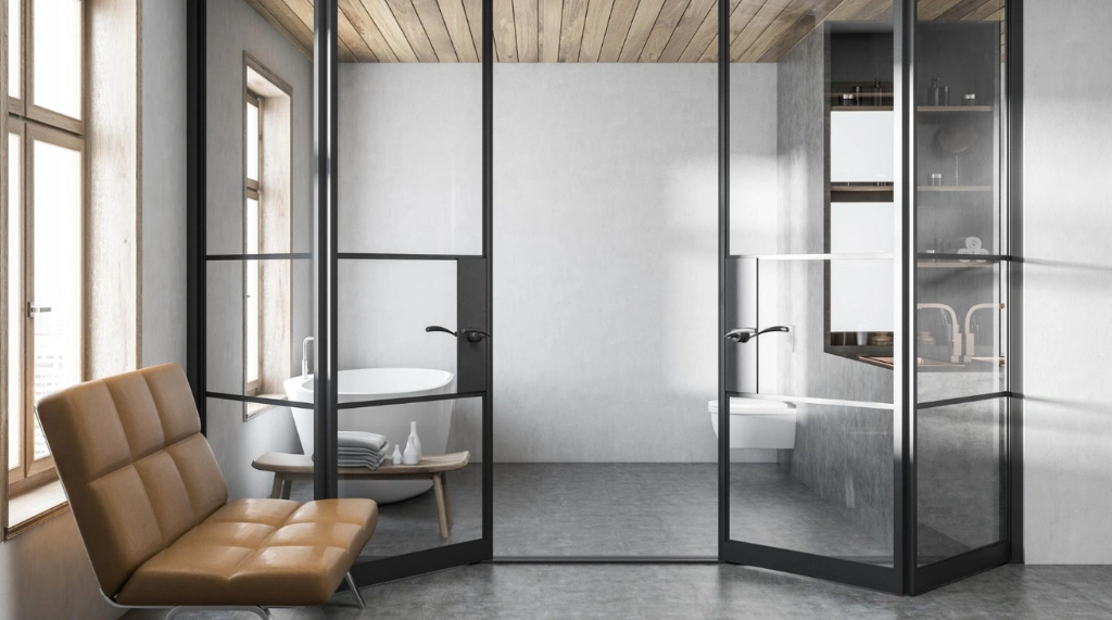 Pintu Folding Aluminium Kaca Bening untuk Kamar Mandi