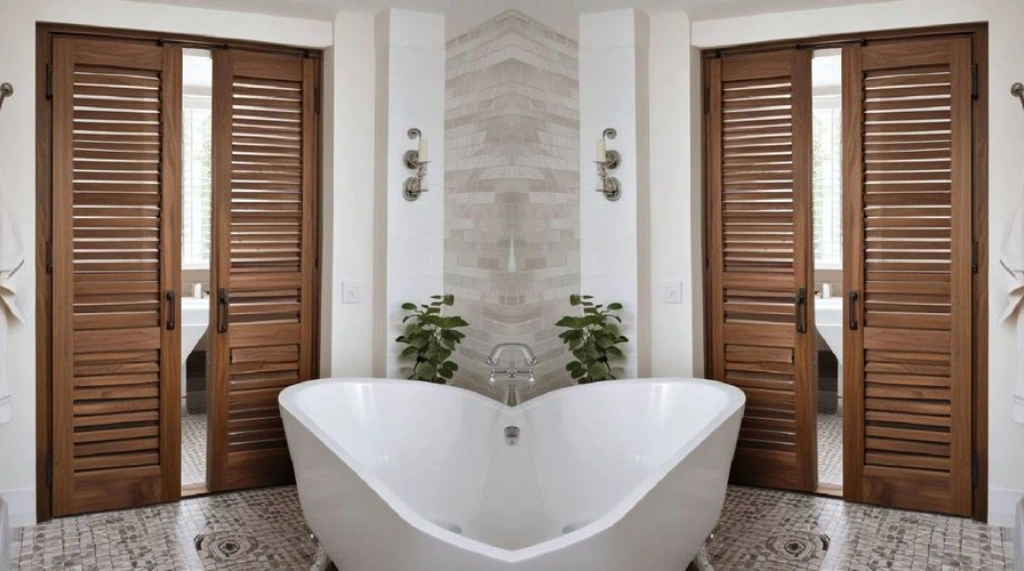 Pintu Kamar Mandi Kaca Dengan Aksen Kayu