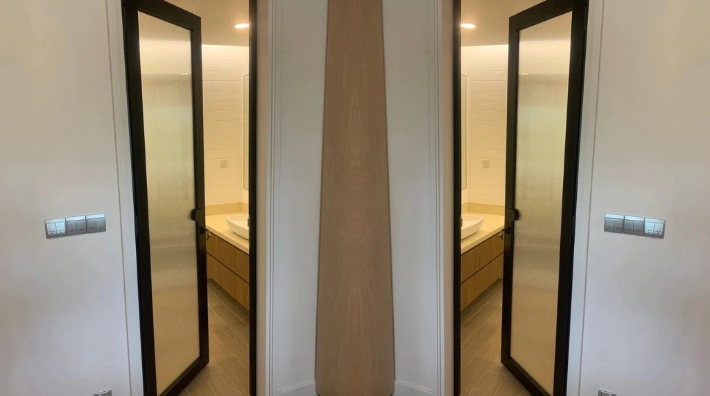 Pintu Kamar Mandi Kaca Dengan Frame Aluminium
