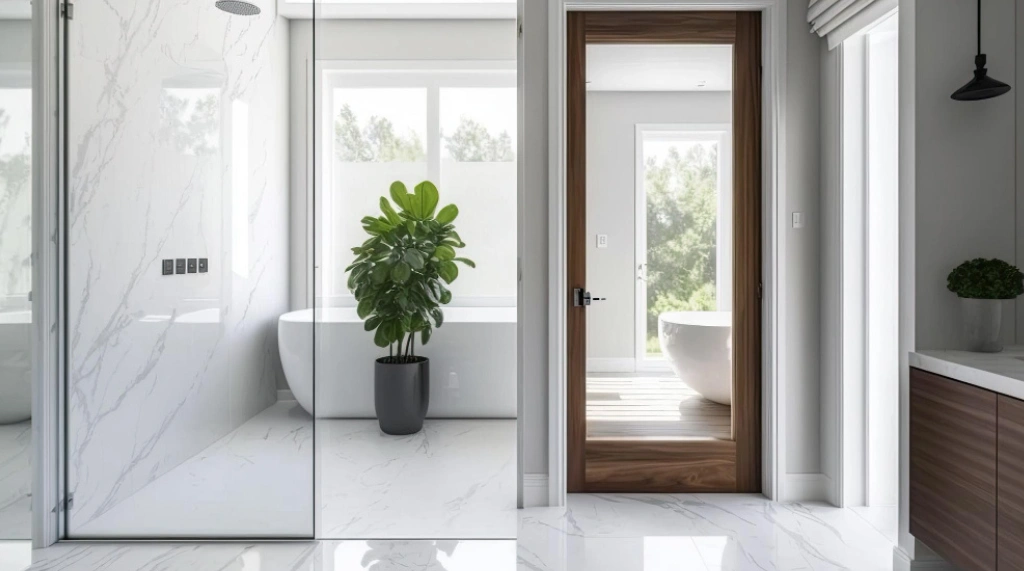 Pintu Kamar Mandi Motif Kayu Hadirkan Sentuhan Tropis Modern