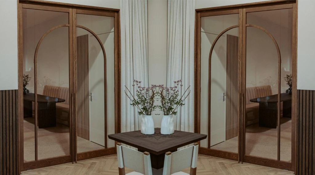 pintu kamar tidur motif kayu tipe arch sliding