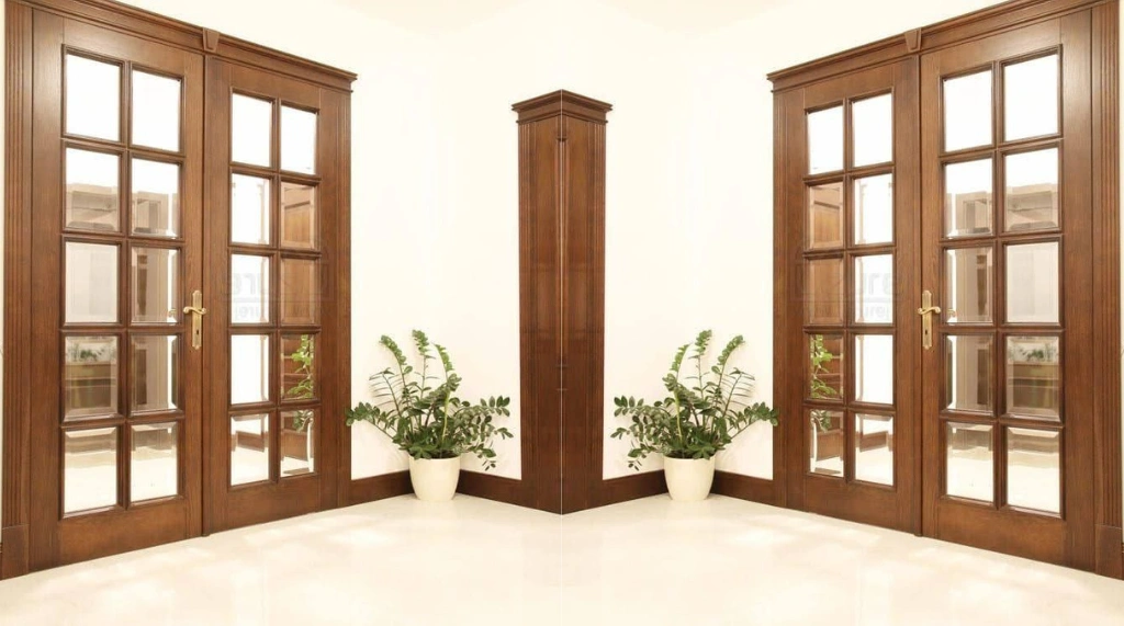 Pintu Kombinasi Kayu dan Kaca Dua Panel