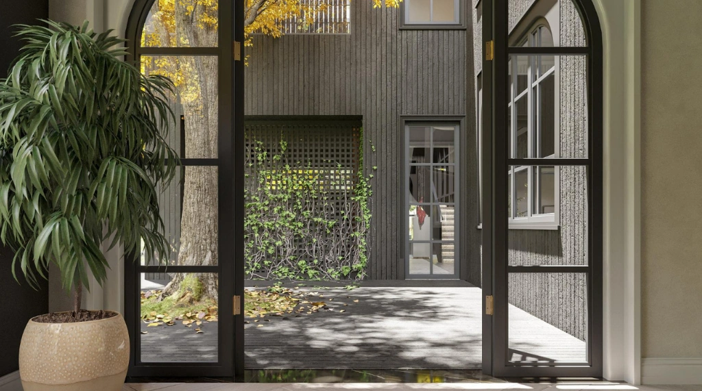 Pintu Kupu Tarung Hitam dengan Bagian Puncak Melengkung