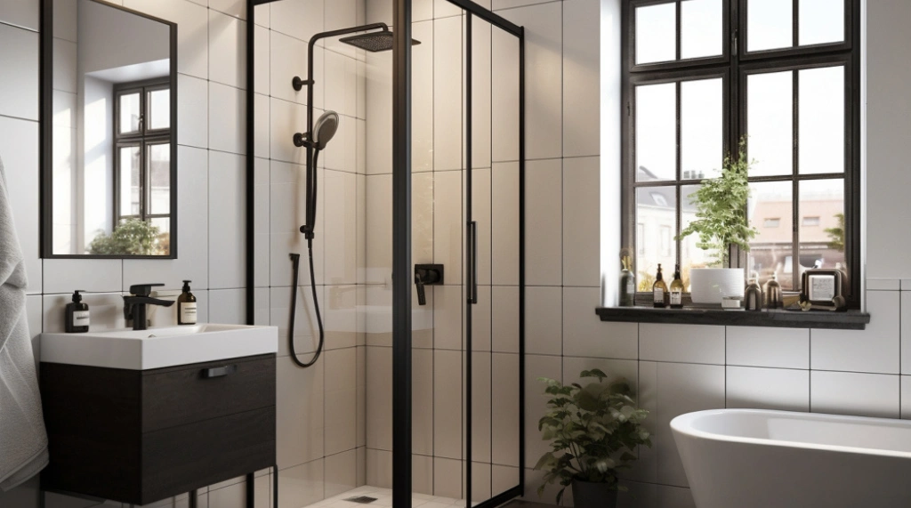 Pintu Shower Aluminium Slim-Frame Corner Glass